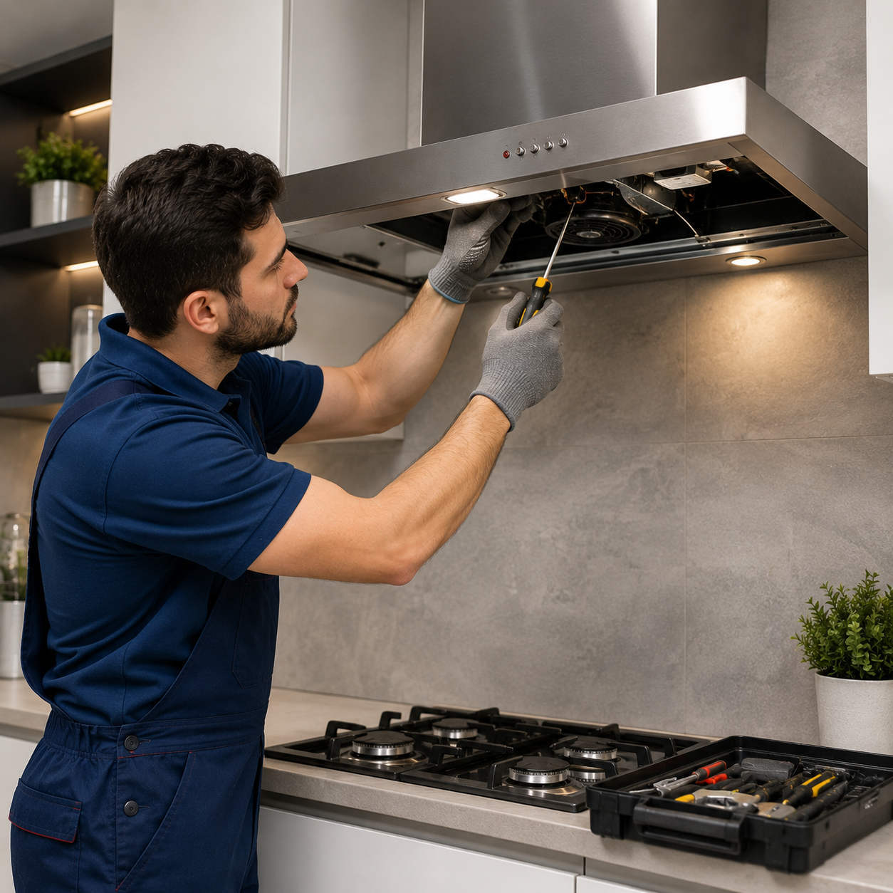 Technician repairing a rangehood - DP Electric Melbourne