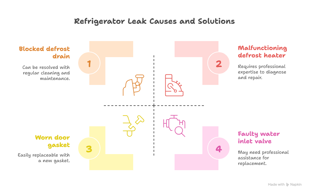 Top causes of water leaks from refrigerator - visual selection